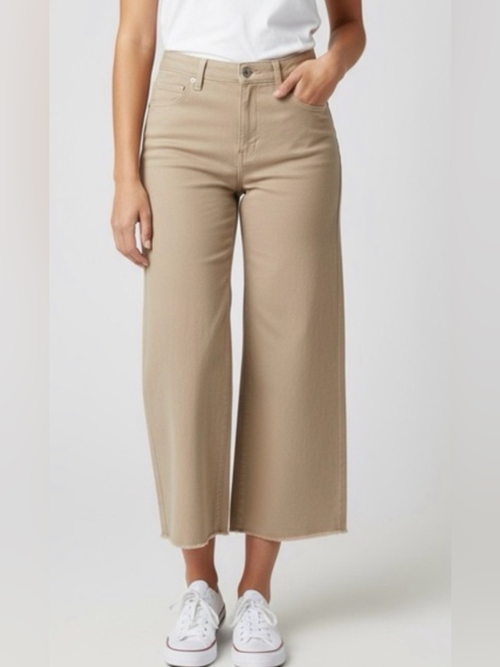 Judy Blue JB88638 Garment Dyed Wide Leg Raw Hem Jeans Tan Khaki Plus Size 20W